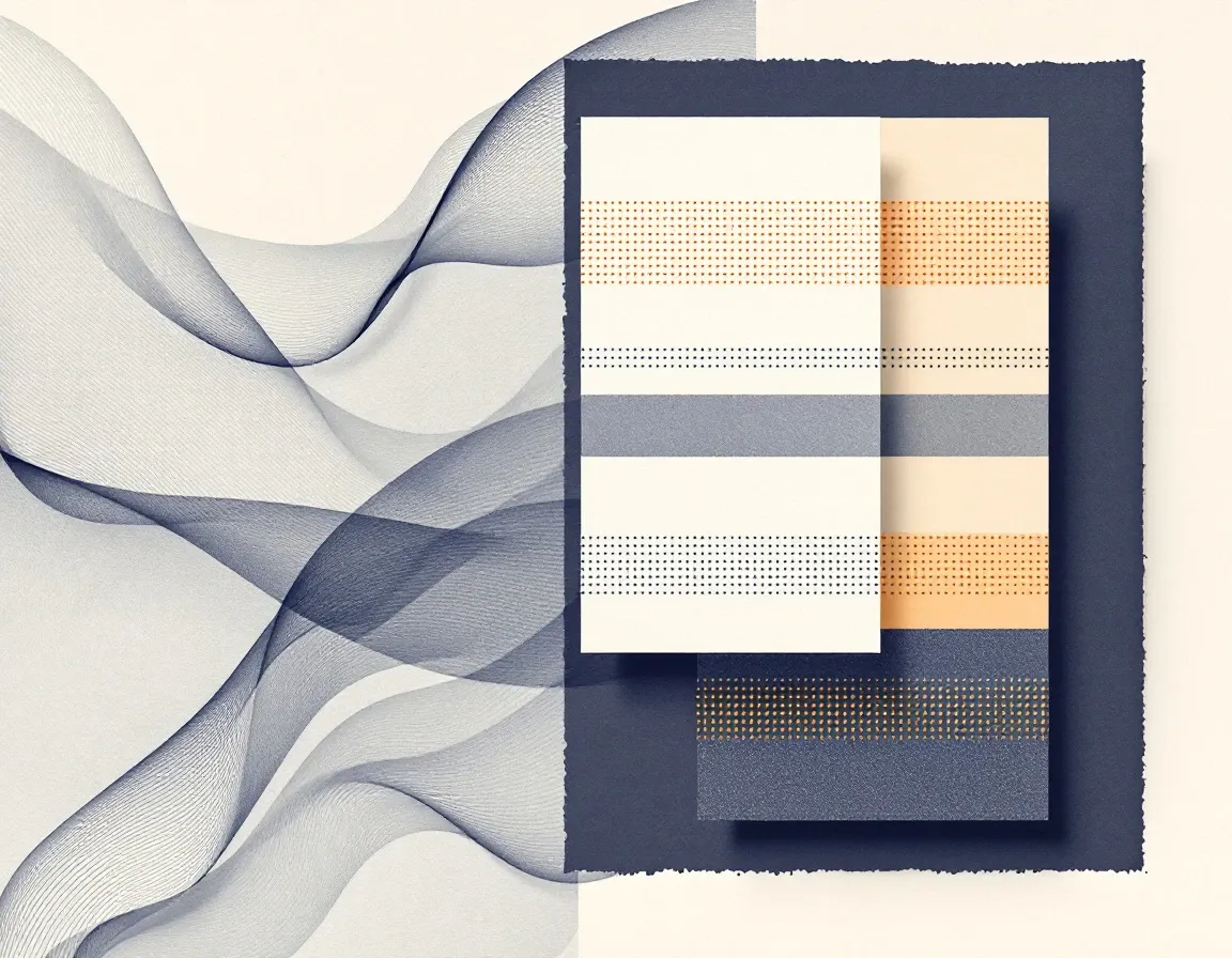 Abstract illustration: flowing ink lines align into orderly bands – structured editorial processes.